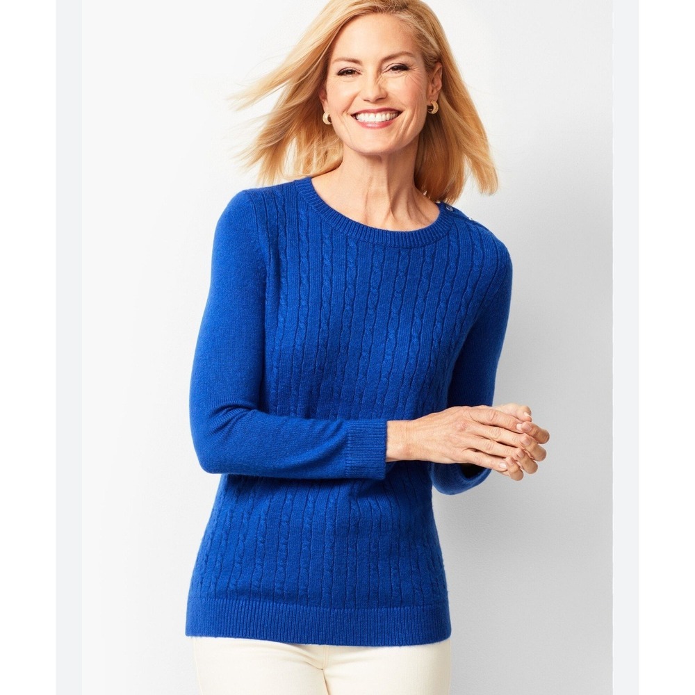 Talbots Womens Royal Blue Textured Diamond Knit Crewneck Sweater Size M